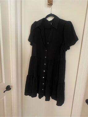 1. State Black Button-Down Puff Sleeve Tiered Dress